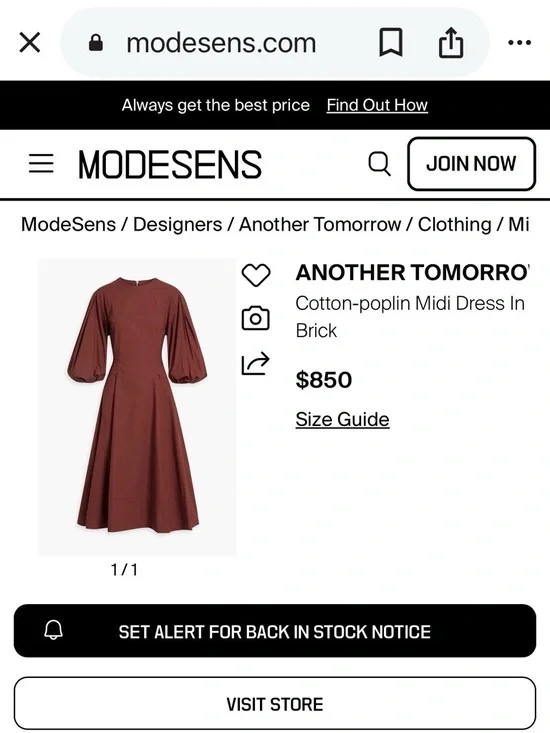 Another Tomorrow Organic Cotton Poplin Puff Sleeve Midi Dress Made in Italy 36 - Picture 3 of 10